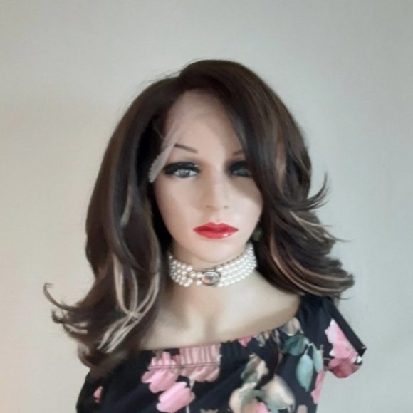 Brown wig lace front wig color 4 human hair mix main image 3